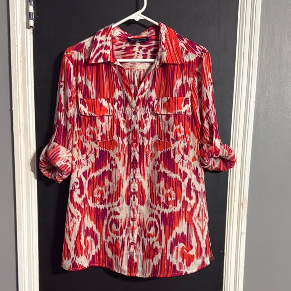 Jones New York Print Button Down Blouse Size: L